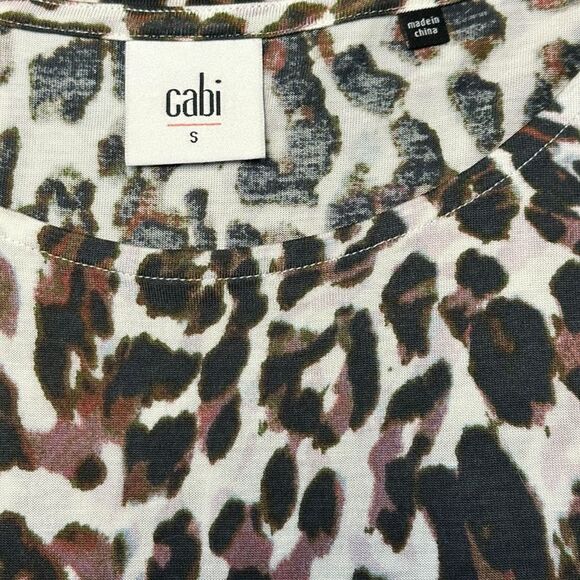 CABI Women’s Multicolor Leopard Print Boxy Roll Cuff Tee Size Small Style #3414 - Picture 4 of 6
